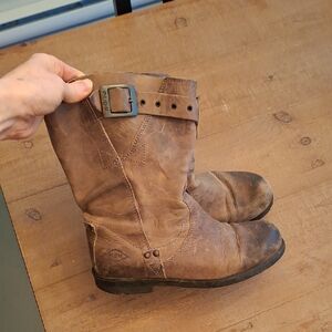 Palladium Women's Y2K Slouchy Brown Leather Buckle Biker/Moto Boots (US 7)